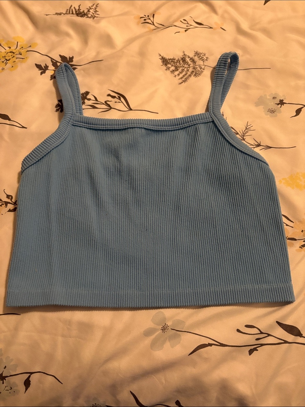 Ambiance Light Blue Ribbed Square Neck Crop Tank